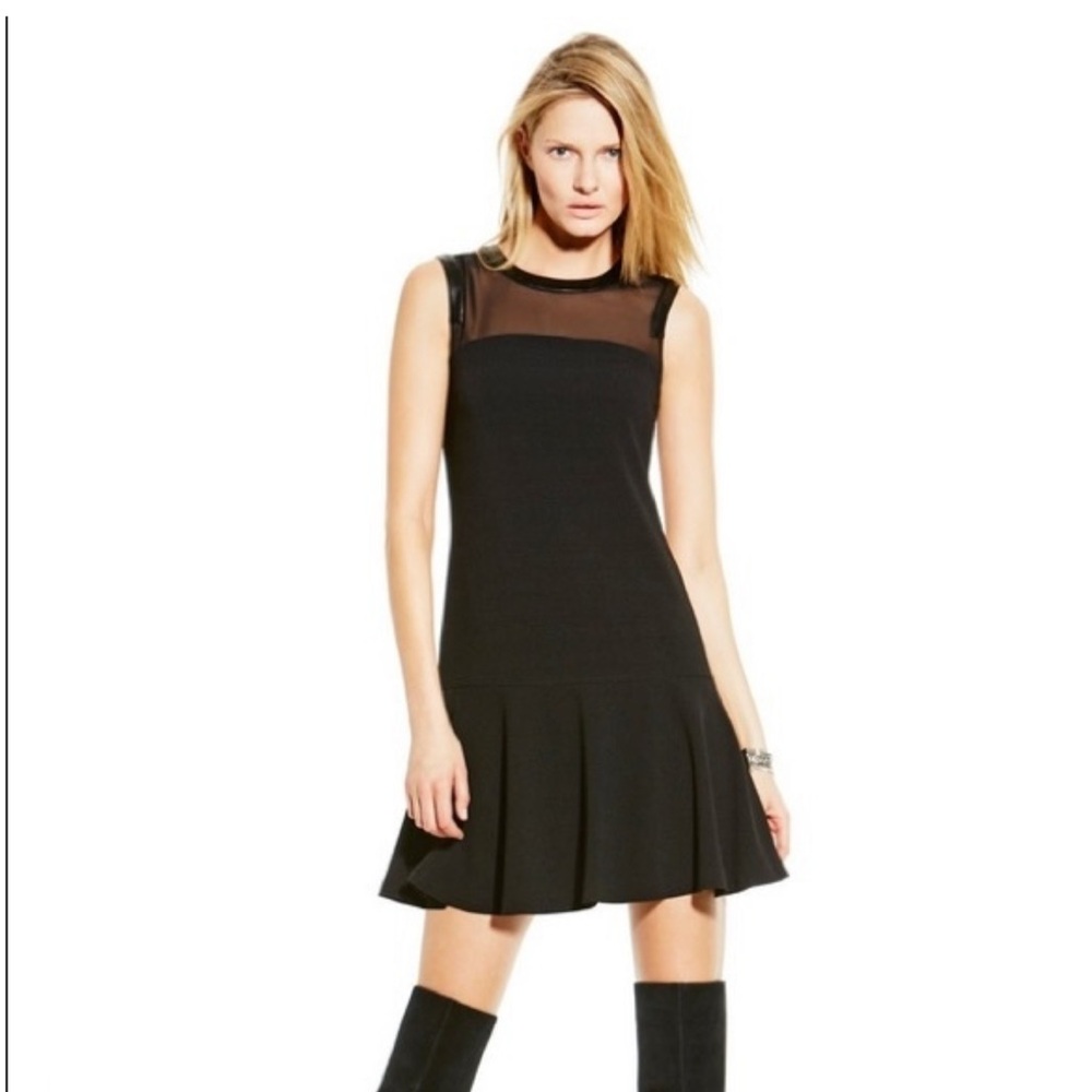 Vince Camuto Black Leather Trim Animal Edge Shift Dress Size 8